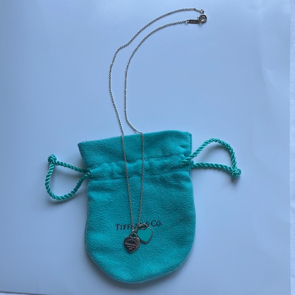 Tiffany & Co. Blue Enamel Double Heart necklace